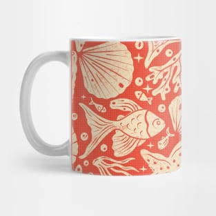 Block Printing Sea Life on Red Mug